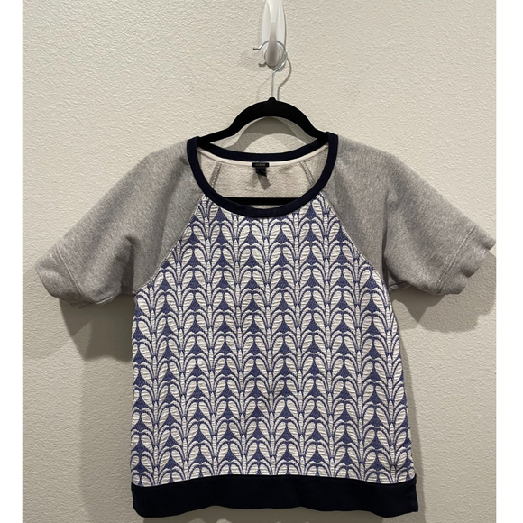 J.Crew Gray Blue Patterned Lace Front Short Sleeve Sweatshirt - Picture 1 of 4